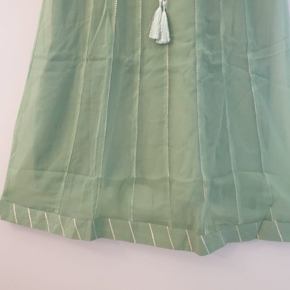 Pistachio Green Chiffon Dress with Panels and Gota Work - Picture 4 of 6